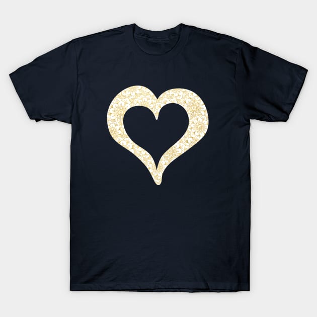 Heart with Gold flowers -Celebrating Valentines day Anniversary Romance Love T-Shirt by Star58